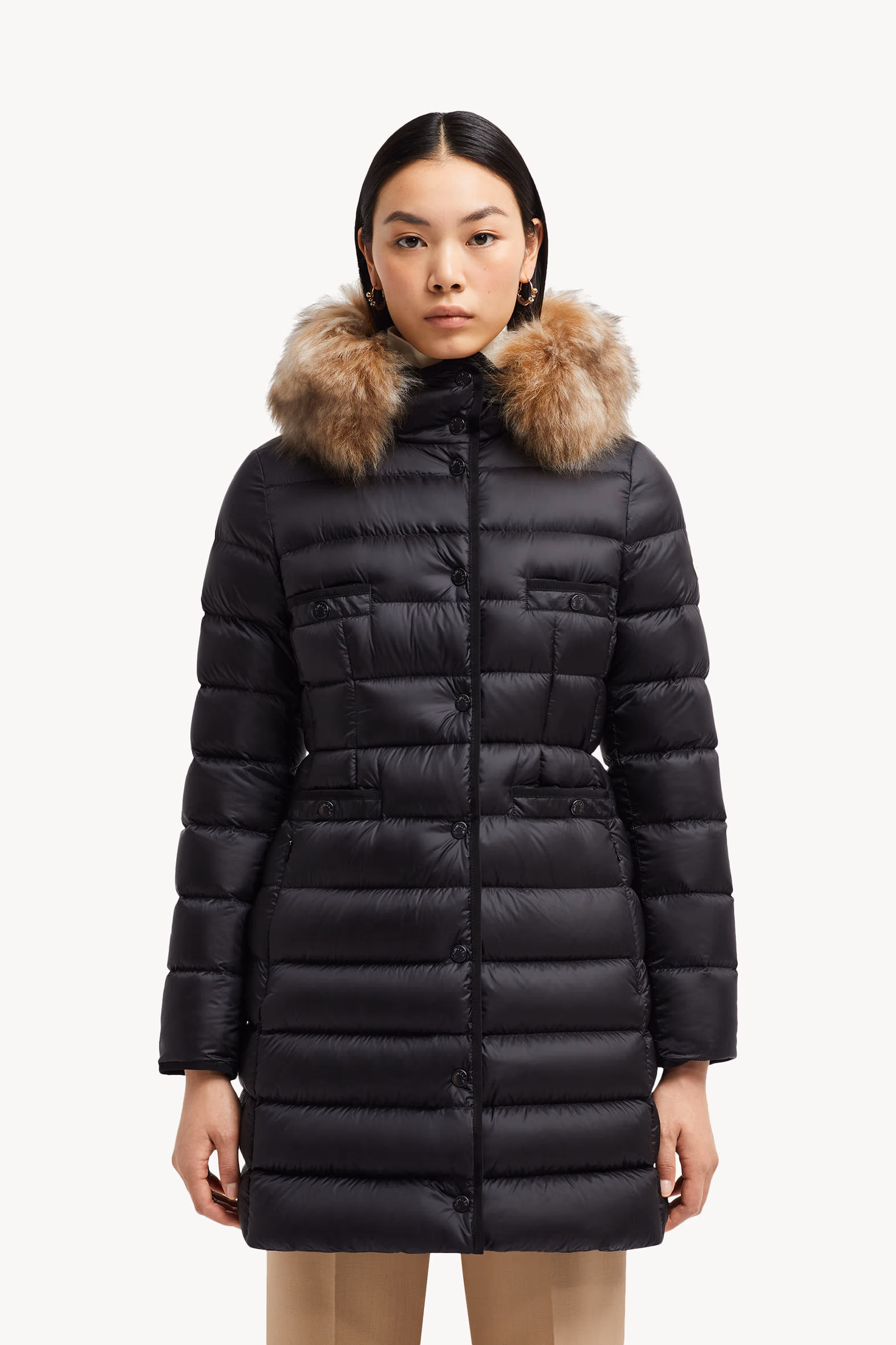 Hirmafur Hooded Shearling Long Down Jacket Black Moncler 3